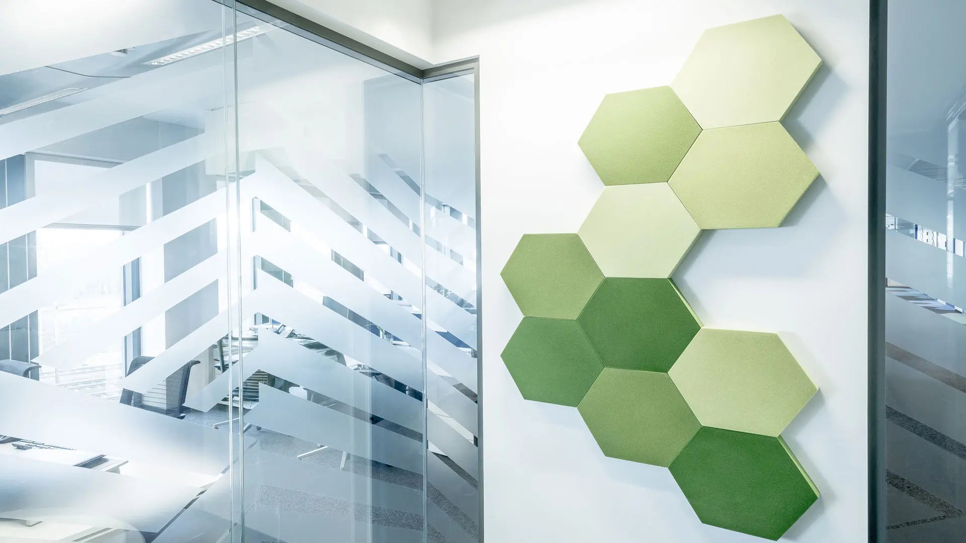 3D Soft Acoustic Wall Panels green hexa composition in white interior